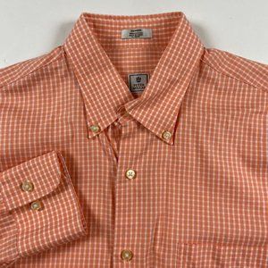 Peter Millar Button Down Shirt Mens Medium Orange Gingham Check Cotton